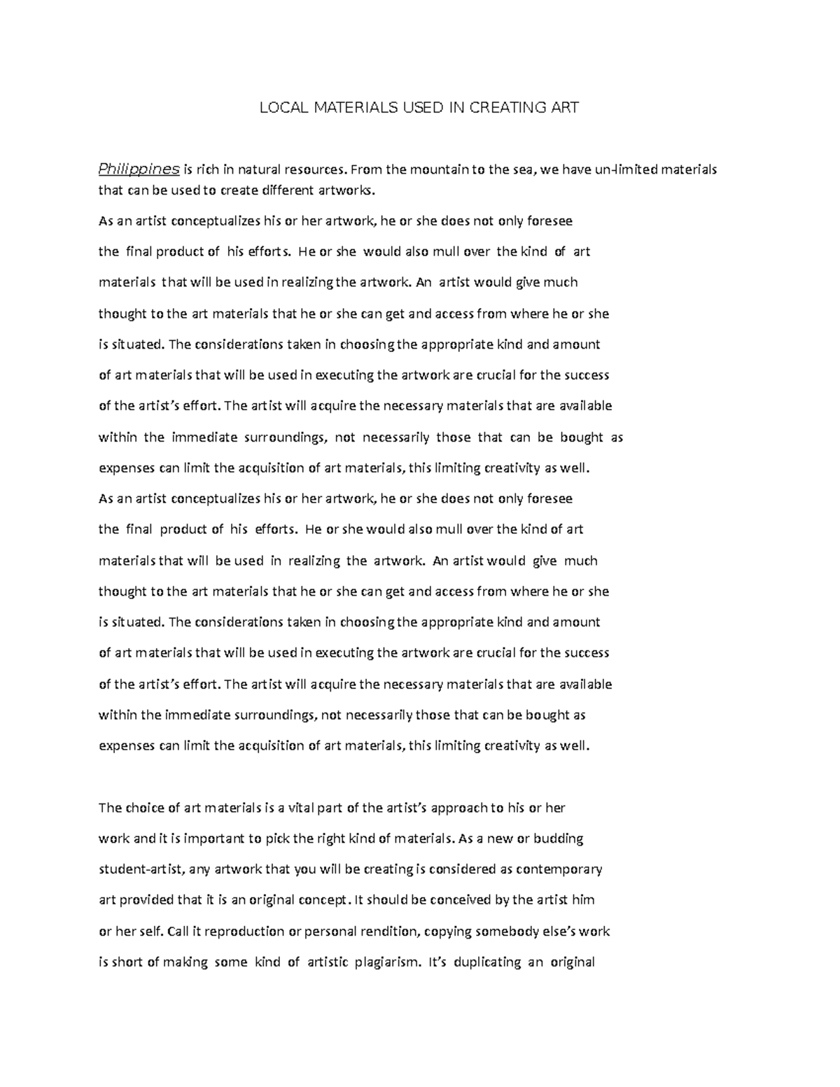 Local Materials USED IN Creating ART LOCAL MATERIALS USED IN CREATING