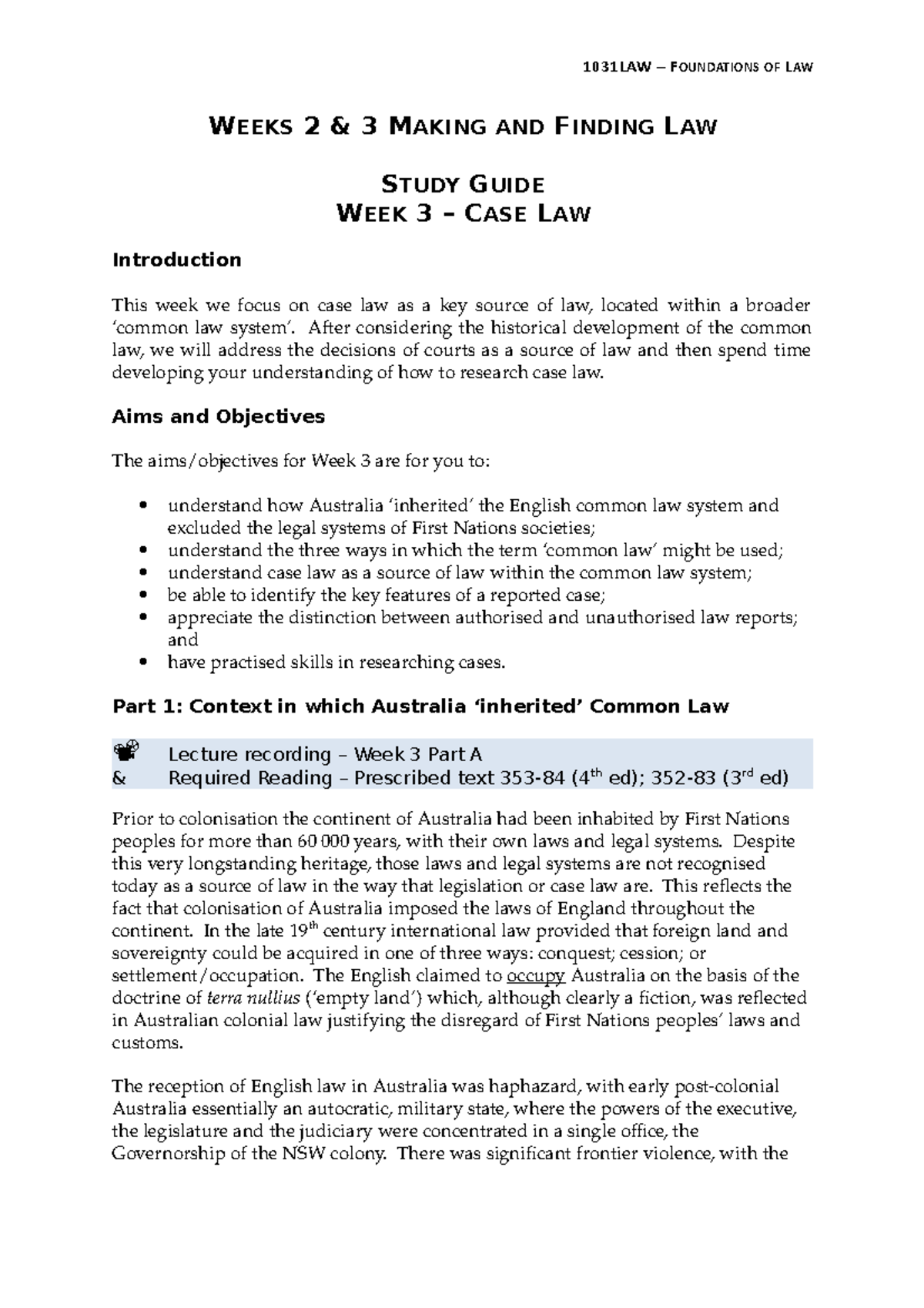 Week 3 Study Guide 1031LAW - 1031LAW – FOUNDATIONS OF LAW WEEKS 2 & 3 ...