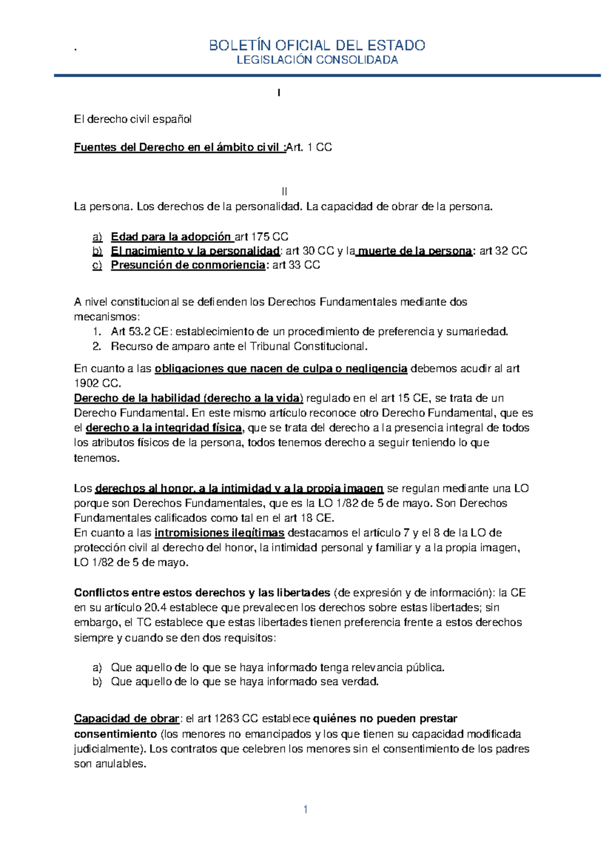 Examen Civil Parcial - LEGISLACIÓN CONSOLIDADA I El Derecho Civil ...