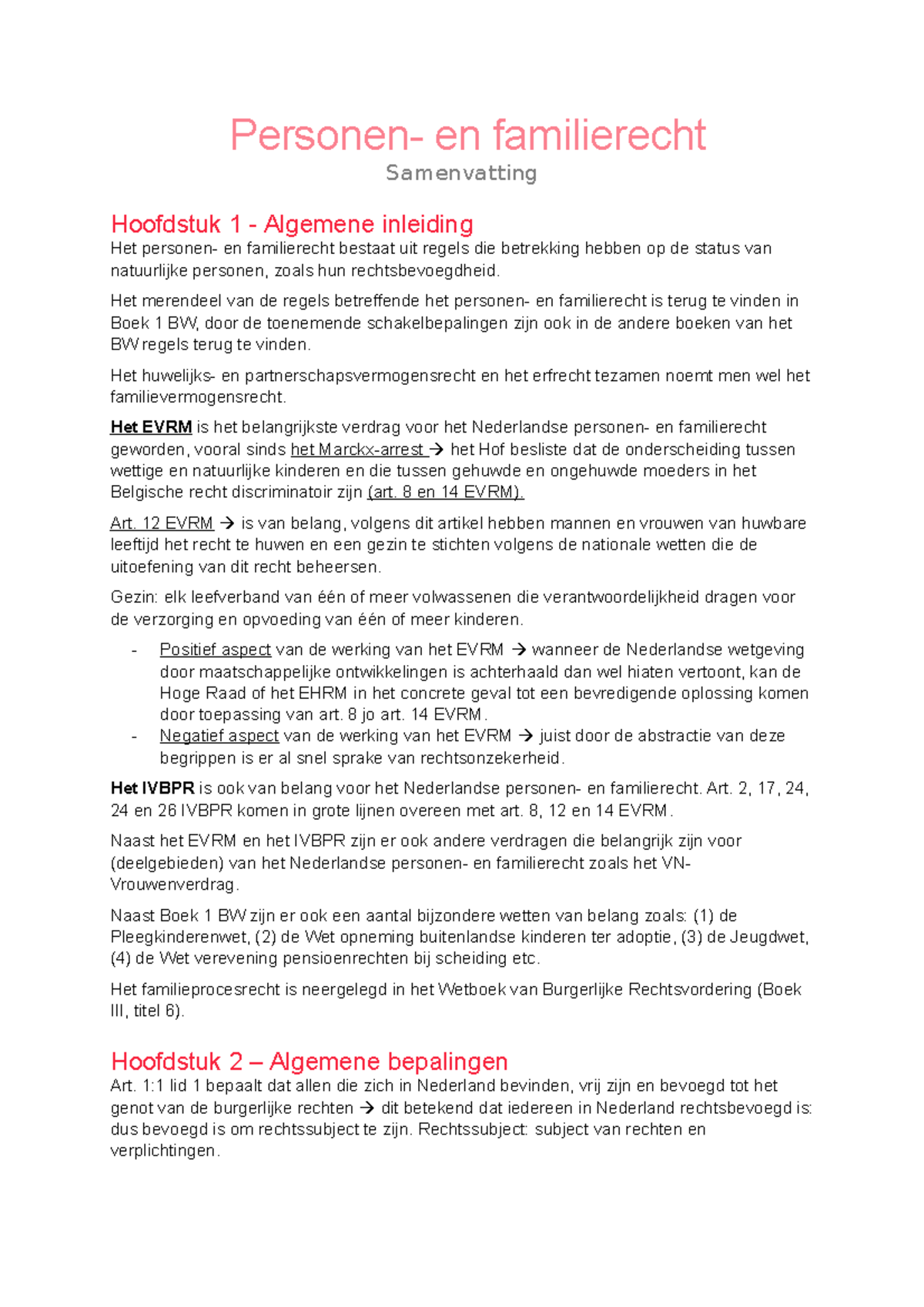 Samenvatting Personen- En Familierecht - En Familierecht Samenvatting ...