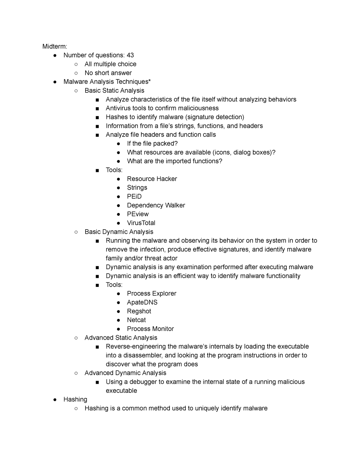 Reverse Engineering Study Sheet - Midterm: Number of questions: 43 All ...