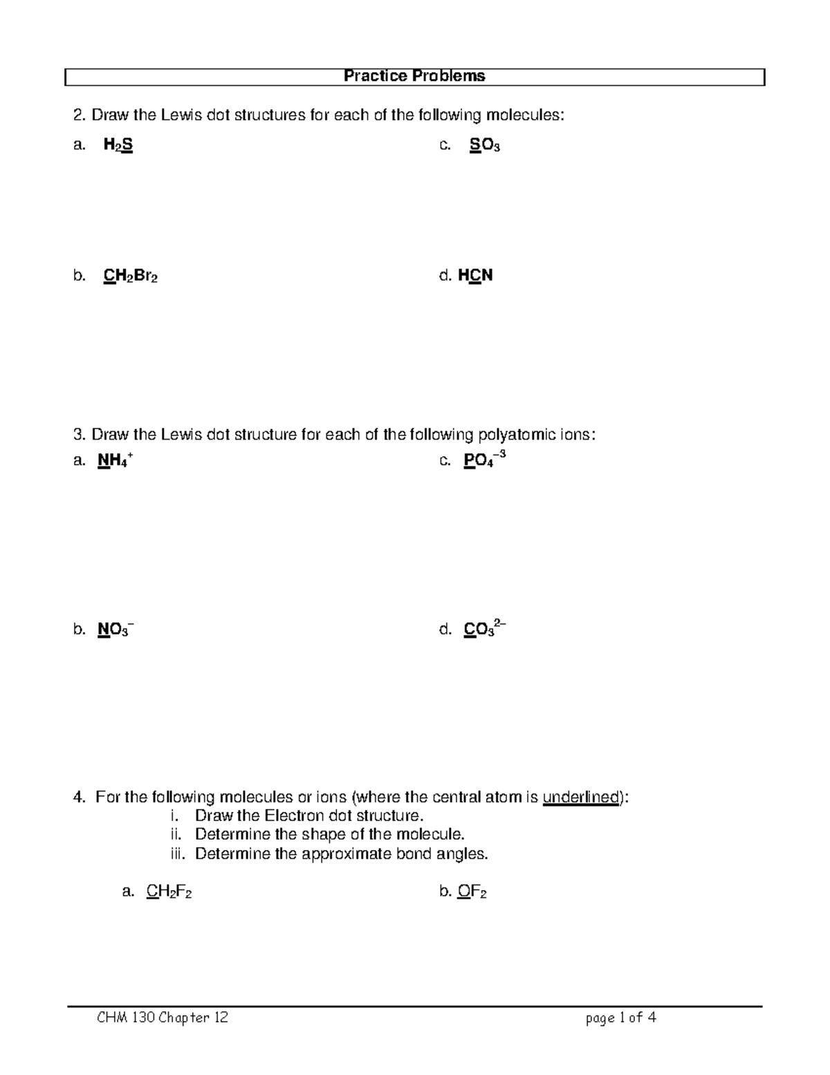 Lewispractice 9319 - Lecture notes 1-2 - Practice Problems Draw the ...