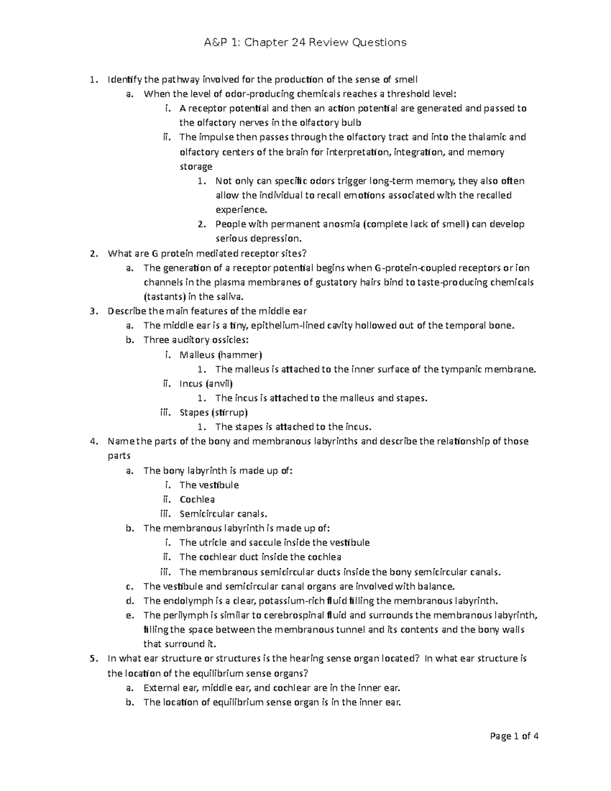 A&P 1- Chapter 24 Review Questions - Identify the pathway involved for ...