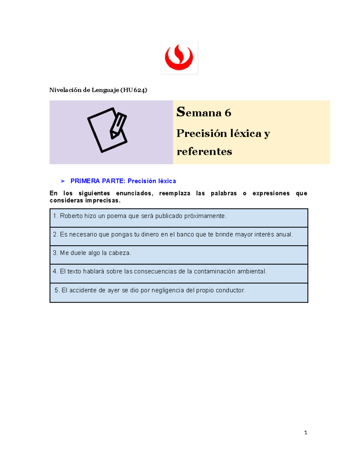 ¡A la práctica (precisión léxica y referentes) - Nivelación de Lenguaje ...
