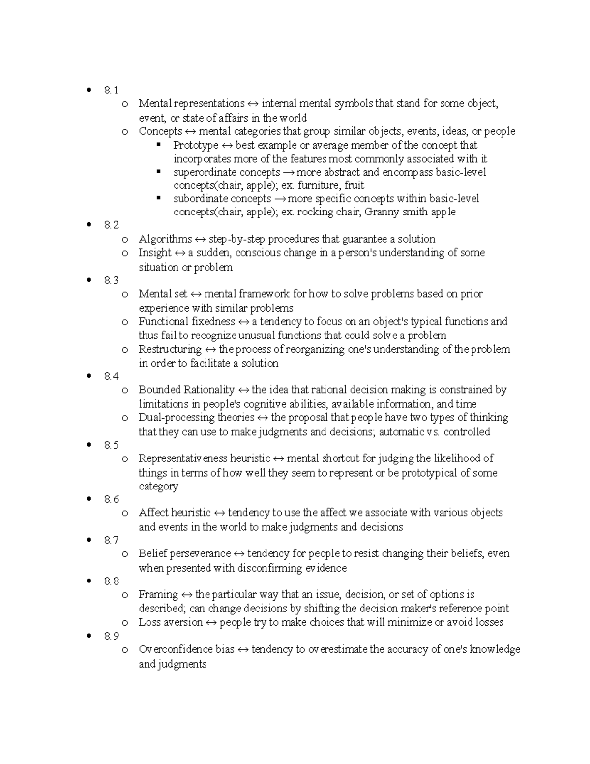 PSY101 Chapter 8 - Prof. Bridgette Hard - 8. o Mental representations ↔ ...