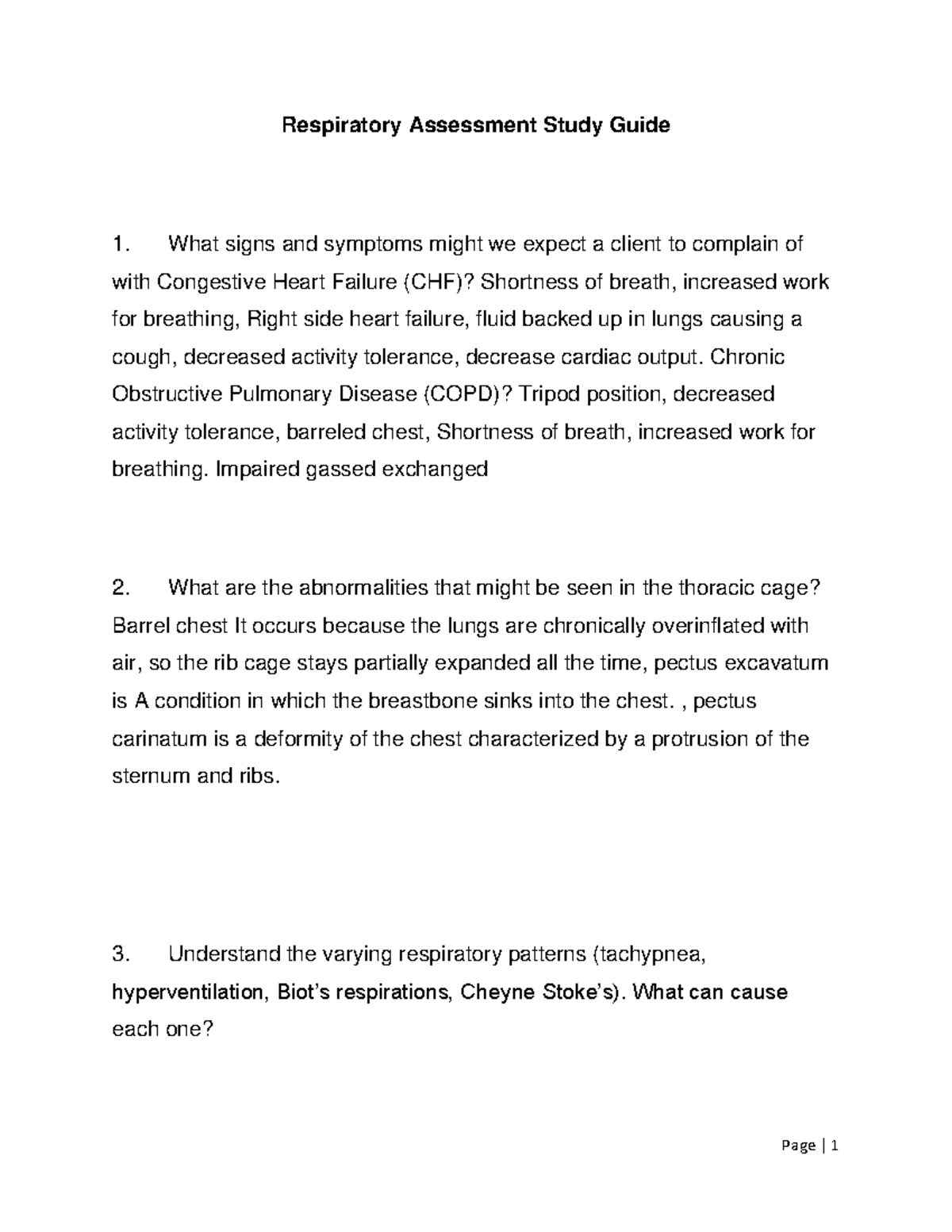 Respiratory Assessment Study Guide - Chronic Obstructive Pulmonary ...