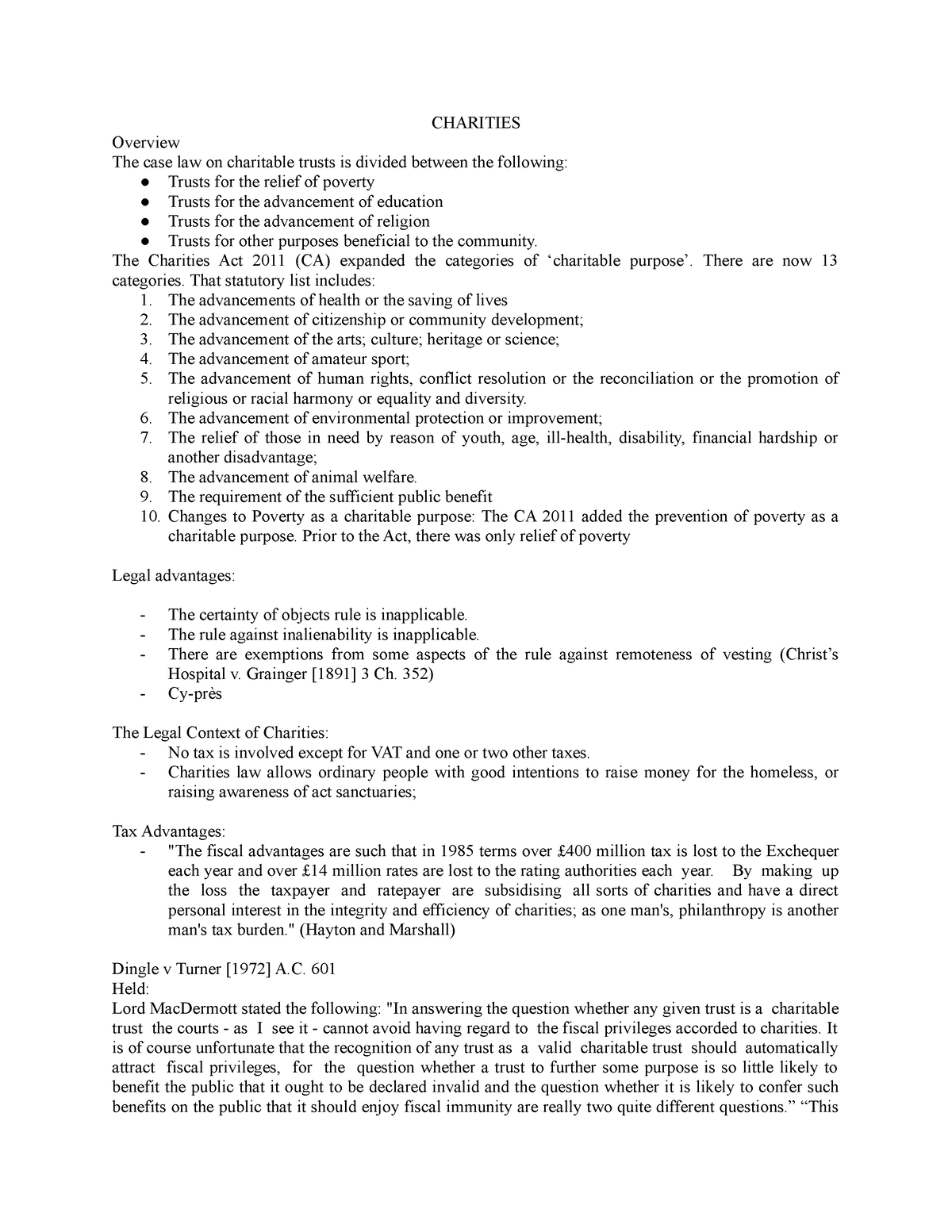 Trust Notes 2 - CHARITIES Overview The case law on charitable trusts is ...