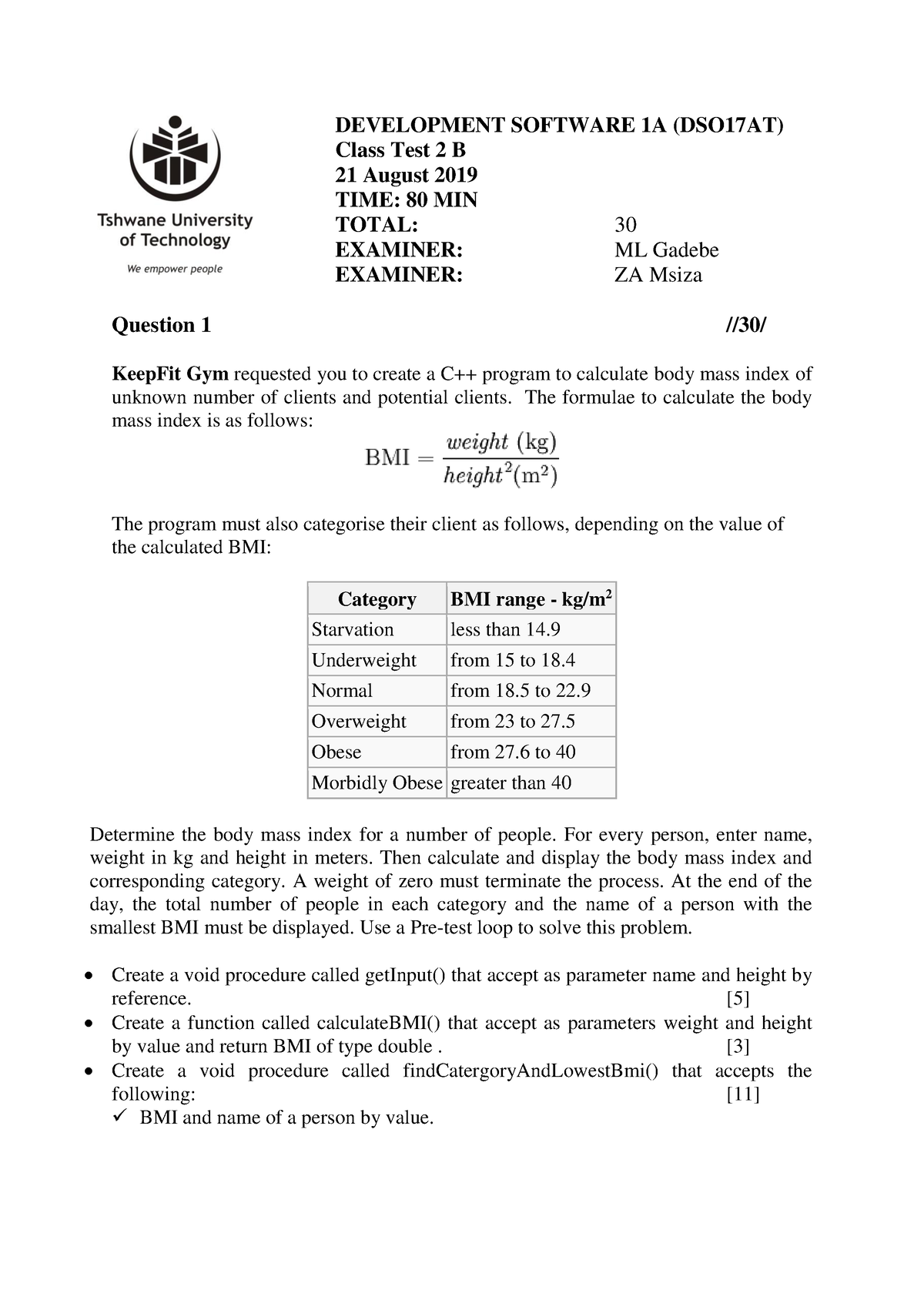 Classtest 2 B - For Practice - DEVELOPMENT SOFTWARE 1A (DSO17AT) Class ...