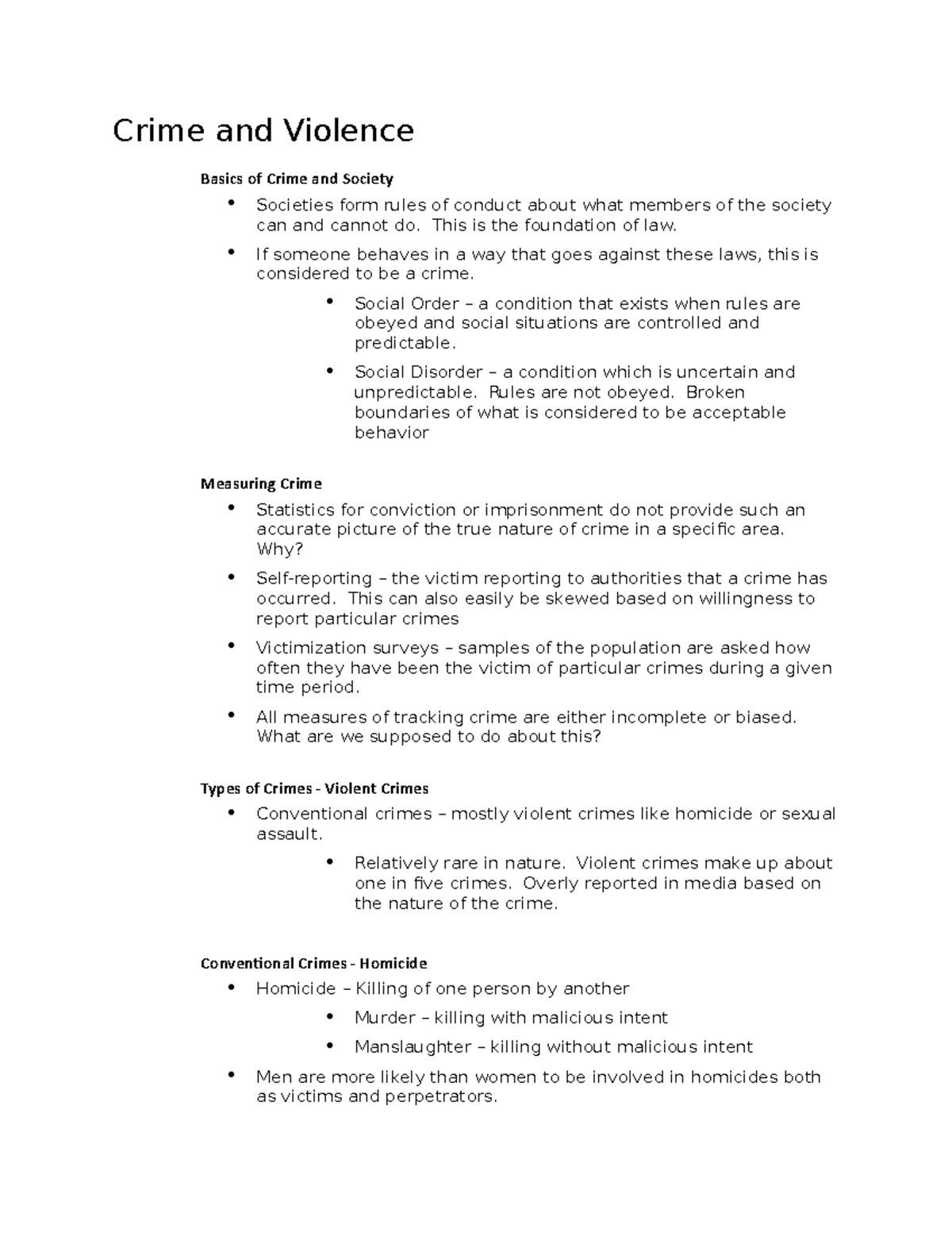 Social Problems Week 11 - Crime and Violence Basics of Crime and ...