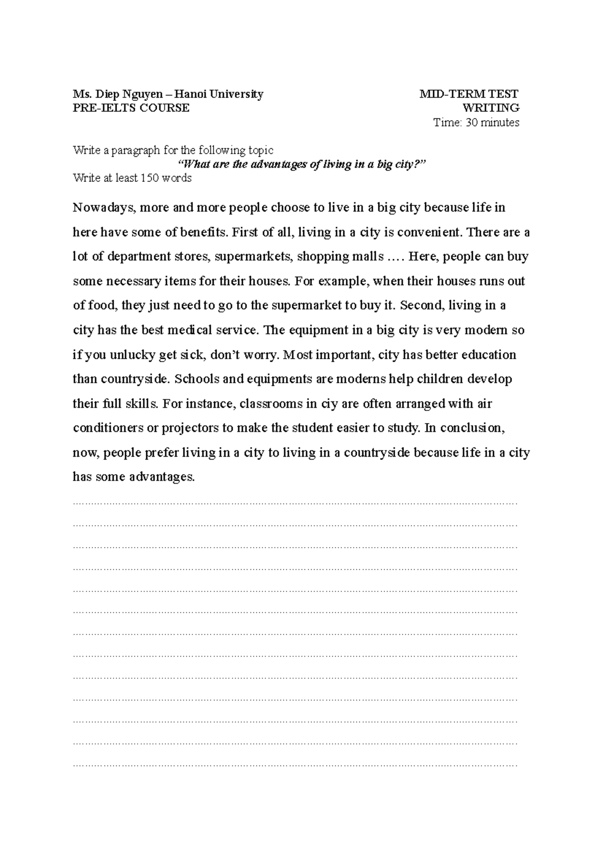 Midterm - yes - Ms. Diep Nguyen – Hanoi University PRE-IELTS COURSE MID ...