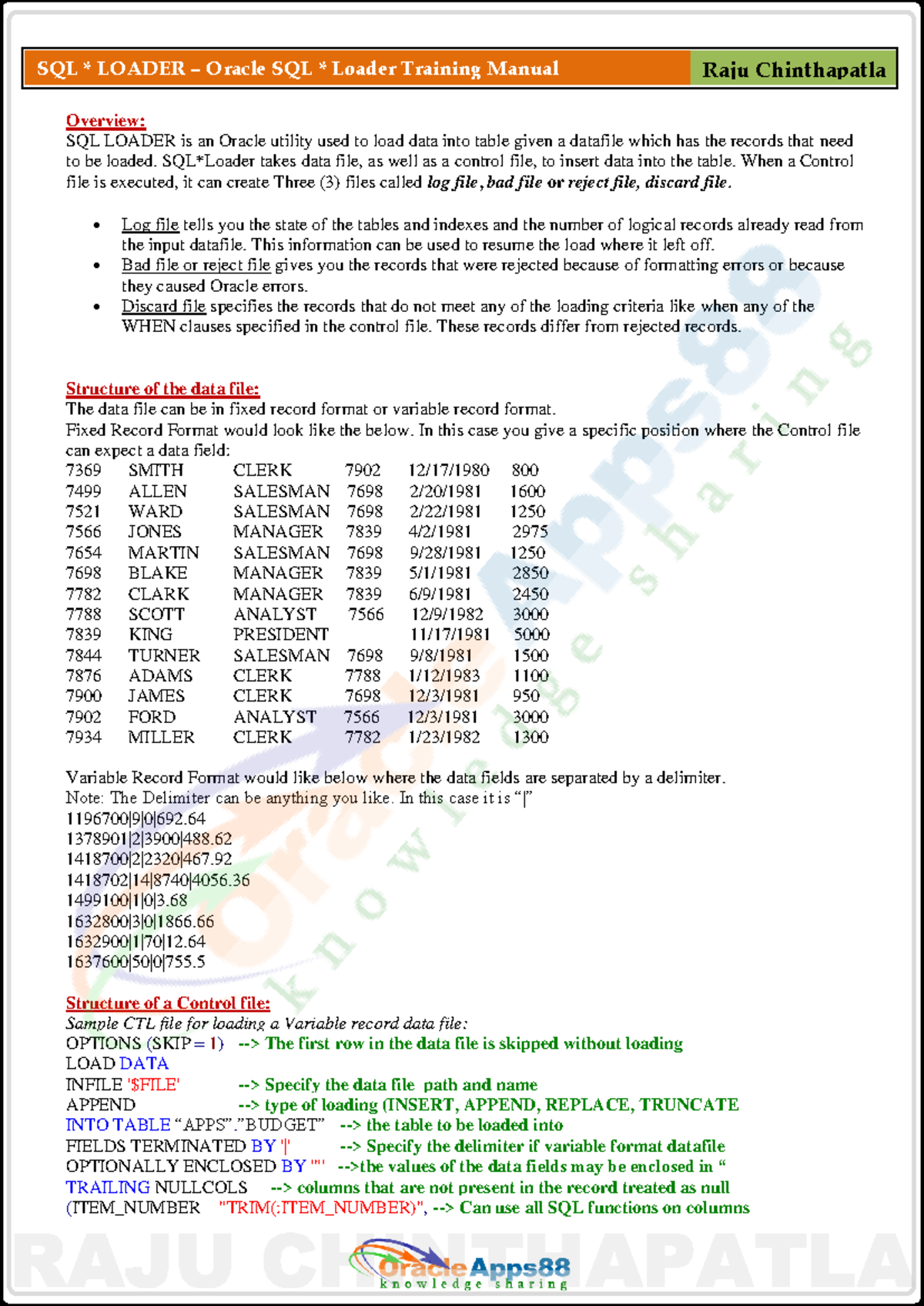 04 - SQL Loader – Oracle SQL Loader Training Manual - Overview: SQL ...