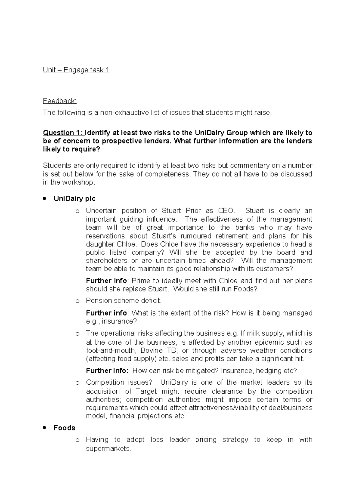Unit 1 engage task 1 - Unit – Engage task 1 Feedback: The following is ...