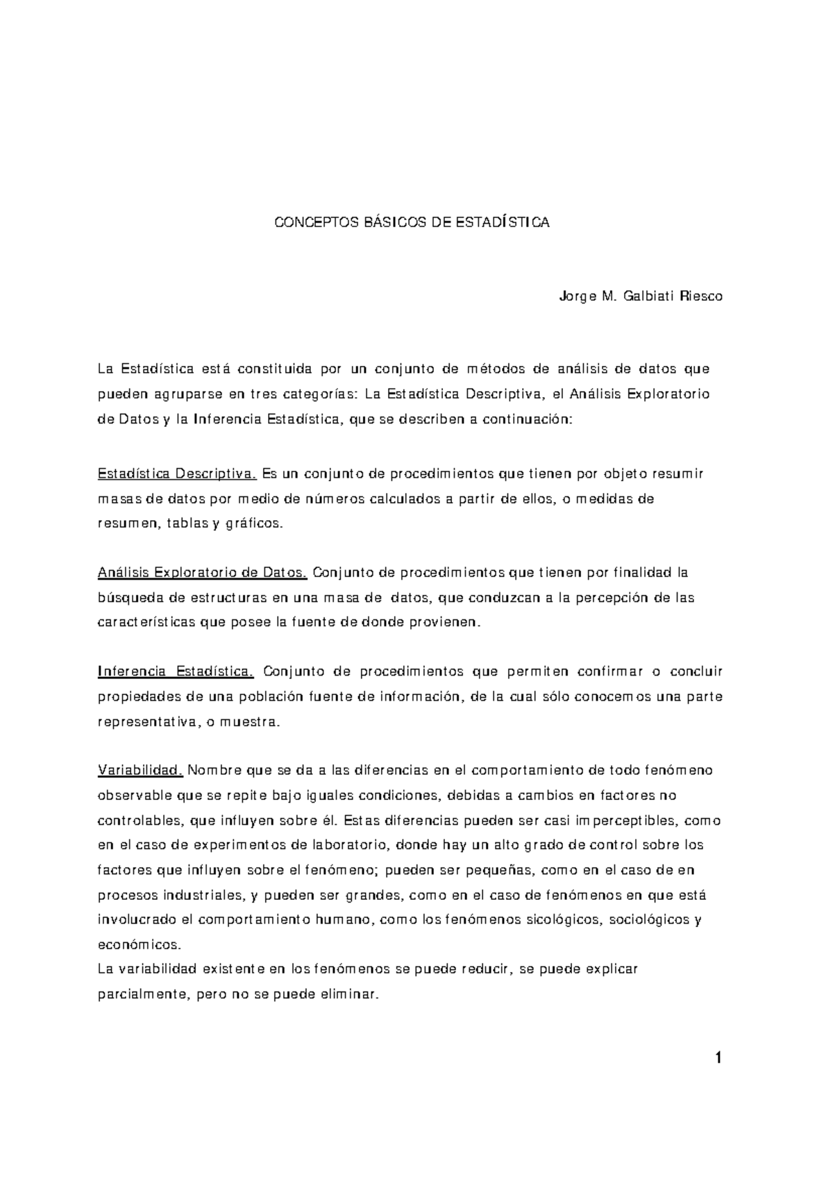 Conceptos Basicos Estadistica Conceptos B Sicos De Estad Stica Jorge M Galbiati Riesco La