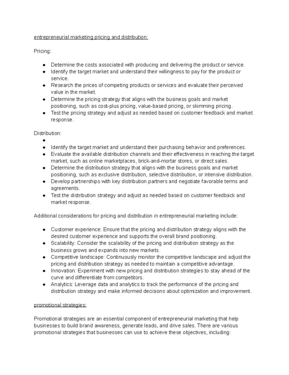 Marketing notes 7 pricing and distribution entrepreneurial marketing