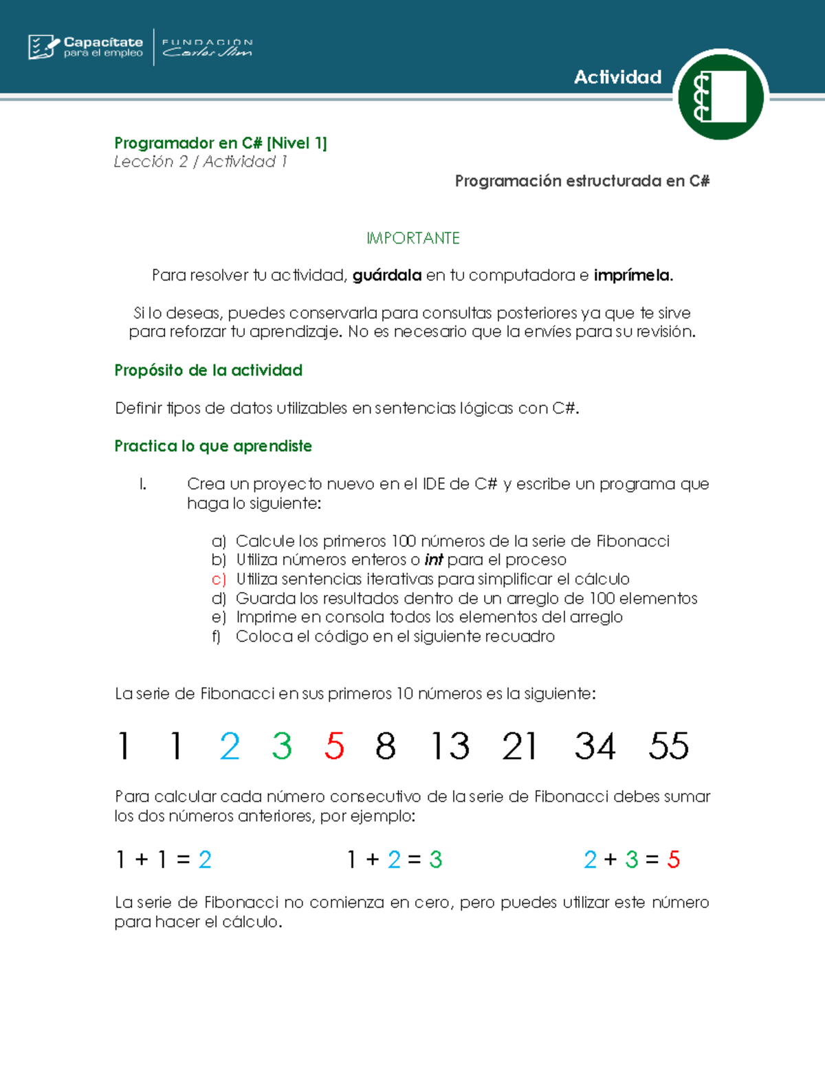 Practica - C Sharp - Actividad Programador en C# [Nivel 1] LecciÛn 2 ...