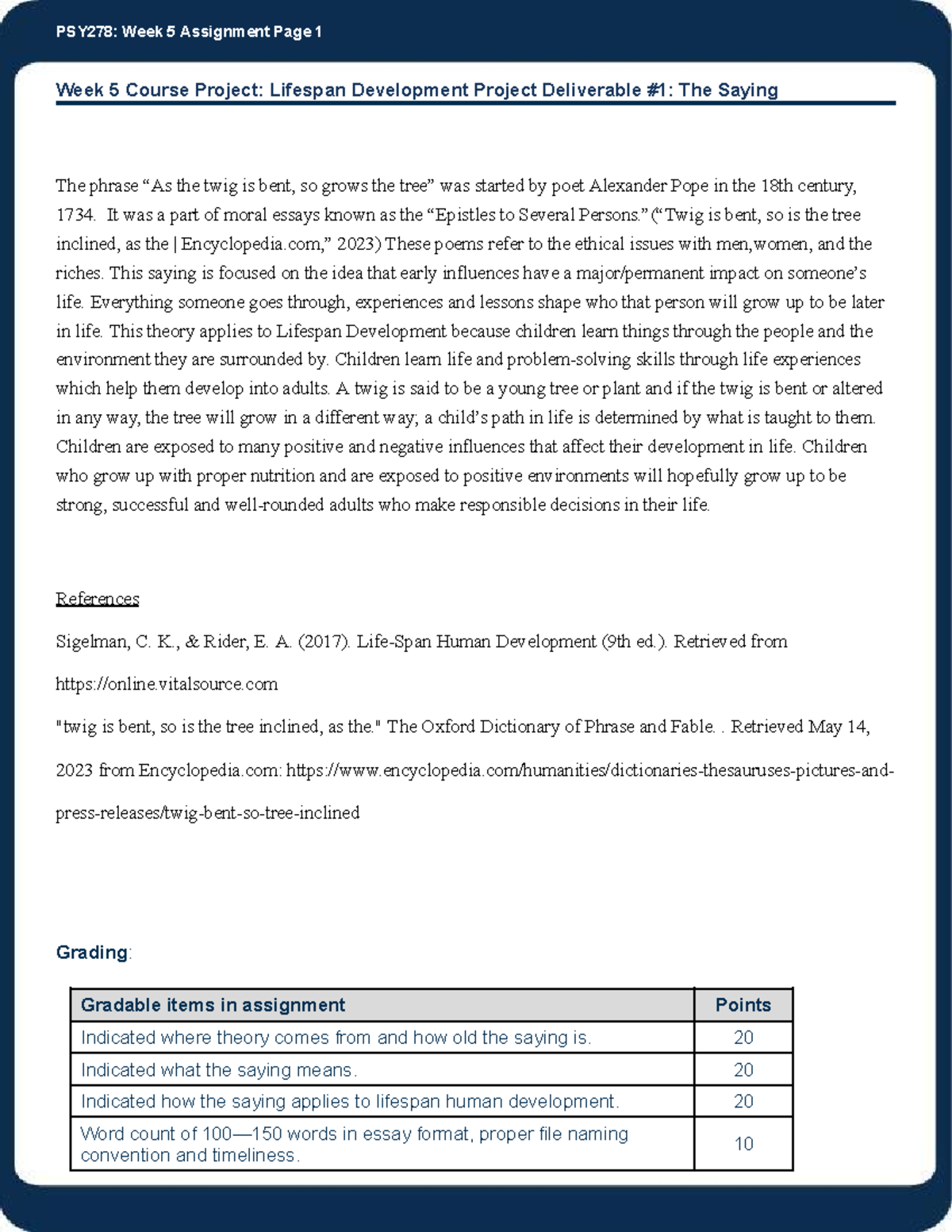 PSY278 H Wk5 Assn - PSY278: Week 5 Assignment Page 1 ` Week 5 Course ...