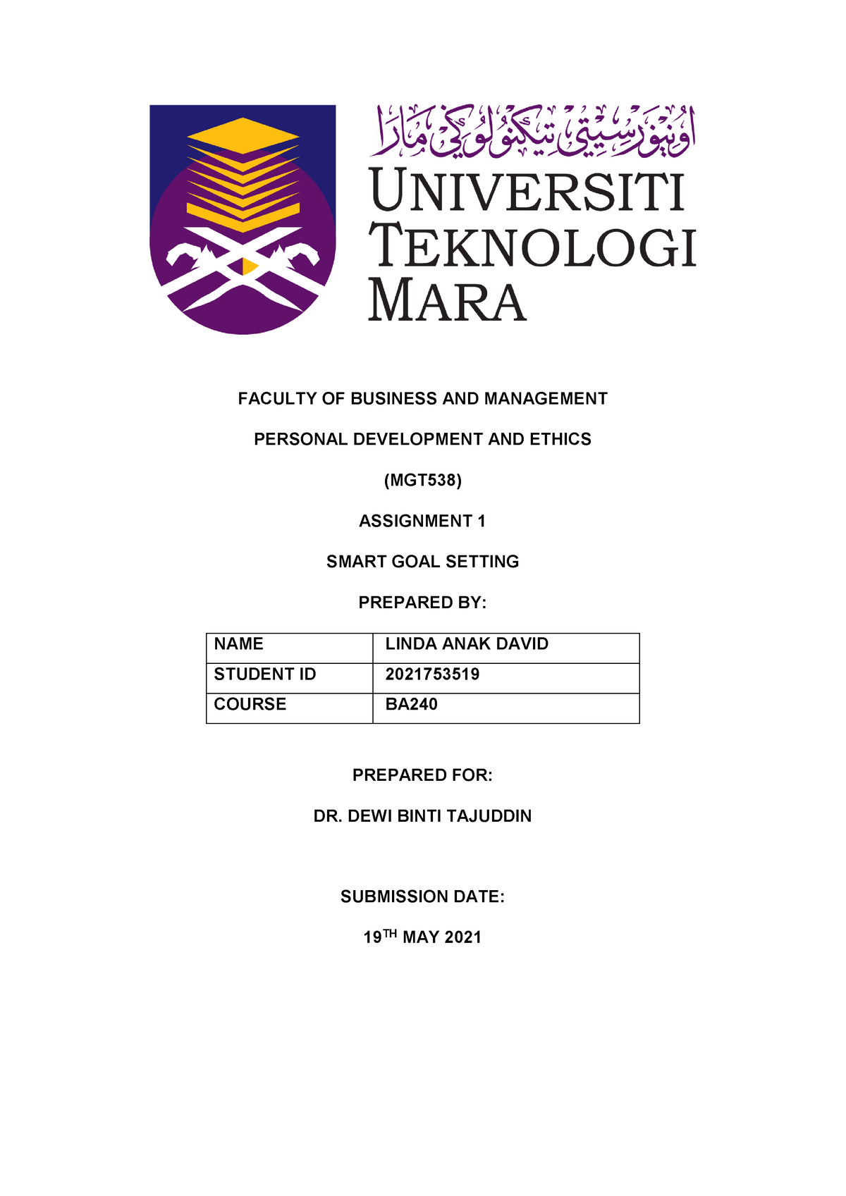 goal setting assignment mgt538