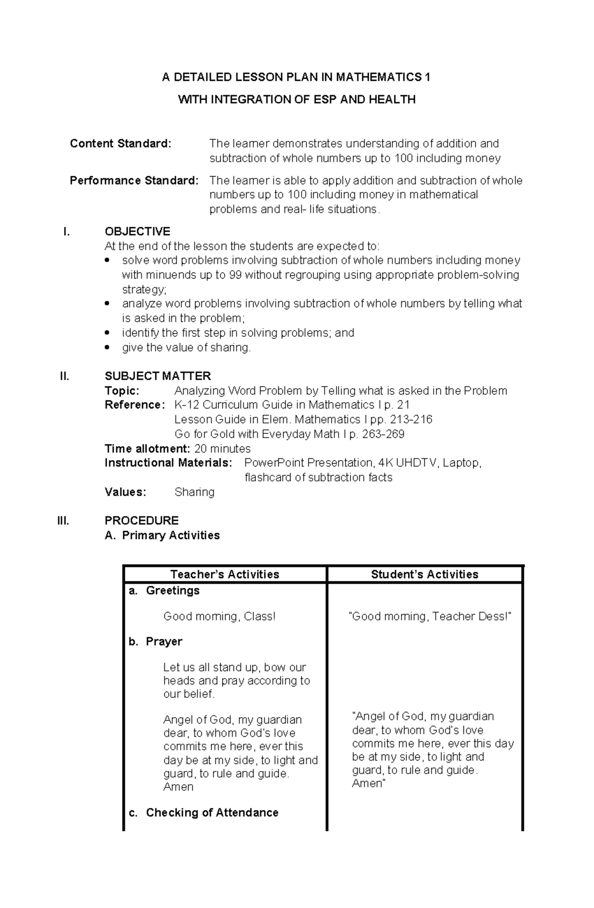 Adetailedlessonplaninmathematics 1-22011 9083549 - A DETAILED LESSON ...