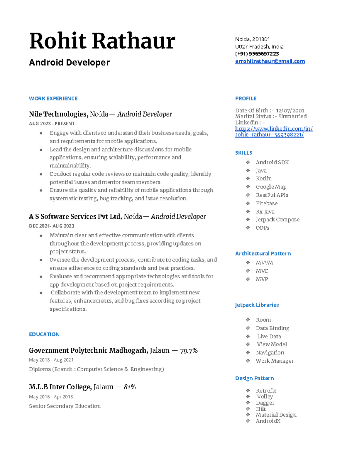 Rohit Resume - Vvgjjj - Rohit Rathaur Android Developer Noida, 201301 ...