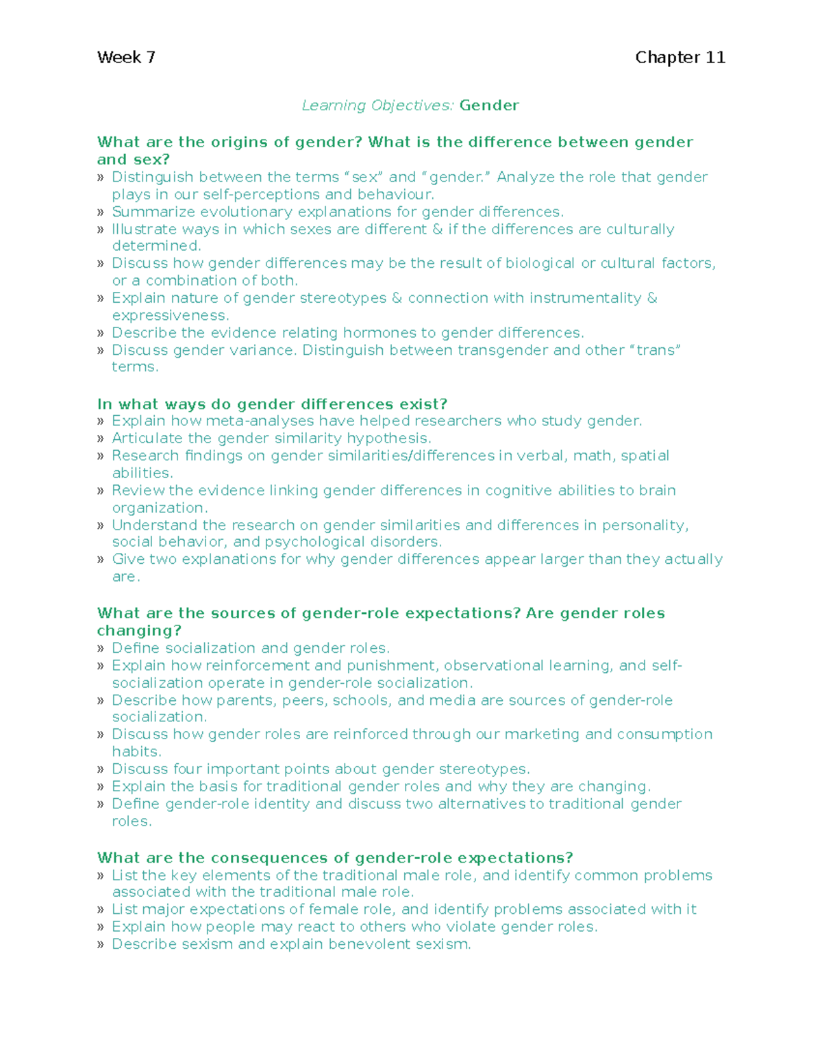 2035 - W7 - Gender - Lecture notes 7 - Week 7 Chapter 11 Learning ...