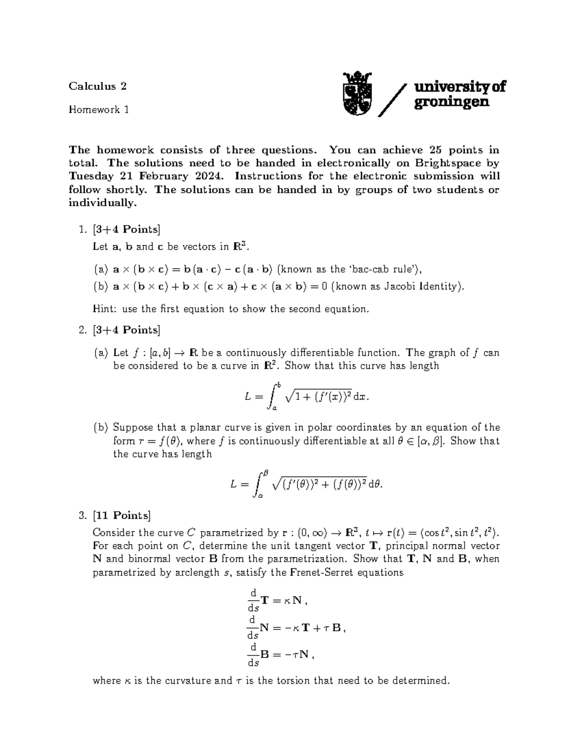 Calculus 2 HW 2024 - Calculus 2 Homework 1 The homework consists of ...