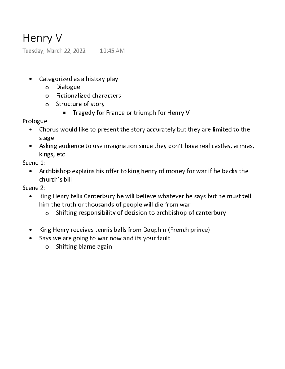 Henry V Act 1 Notes Categorized as a history play ï Dialogue ï