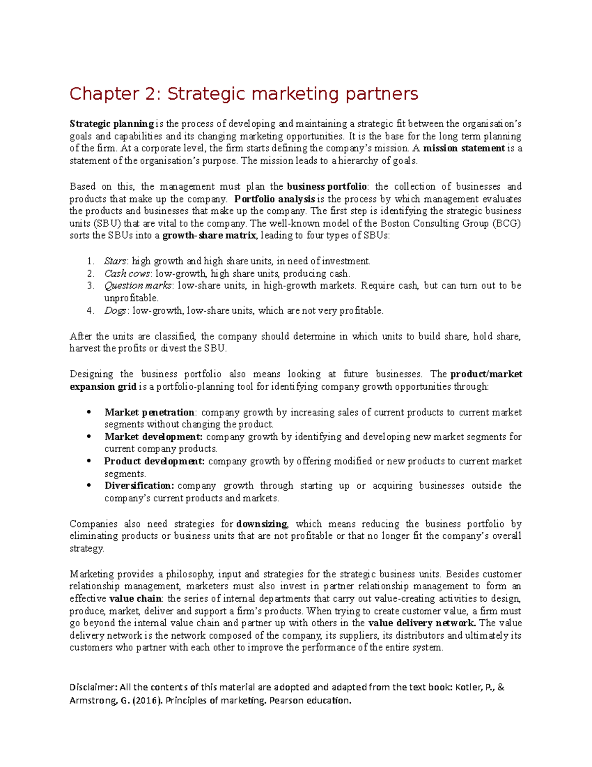 Chapter 2 - Lecture notes 2 - Chapter 2: Strategic marketing partners ...