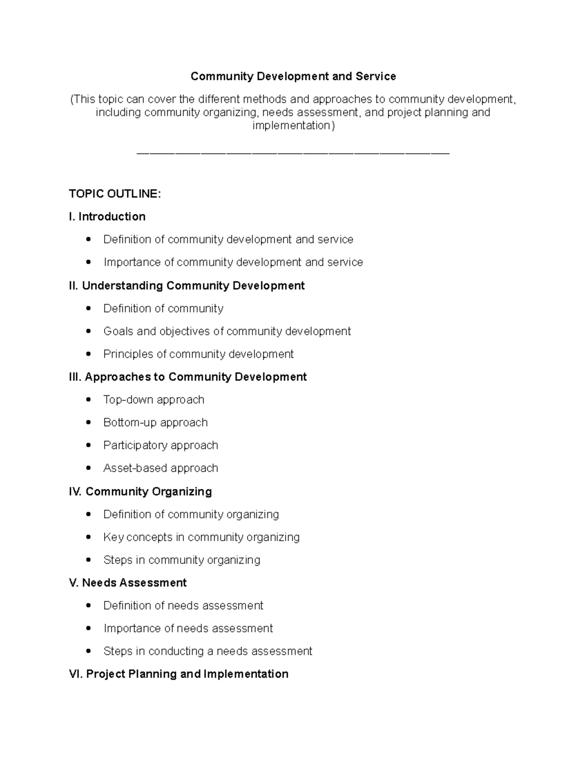 Community Development and Service - Introduction Definition of ...