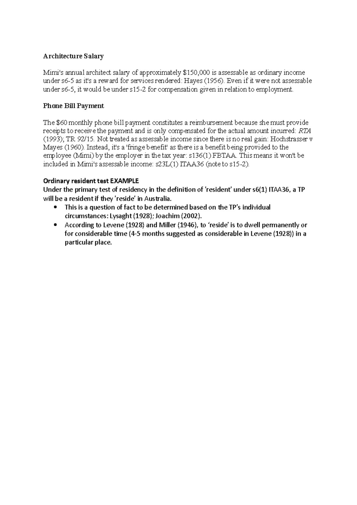Samples - Sample responses for assessable income and ordinary resident ...