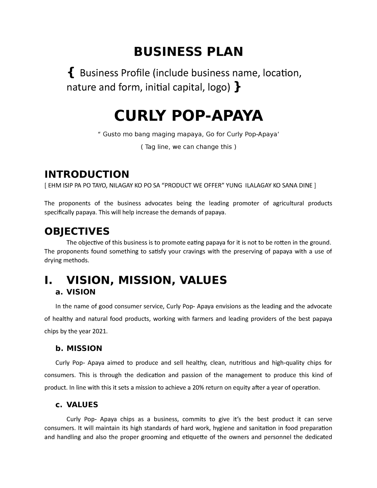 yema business plan sample