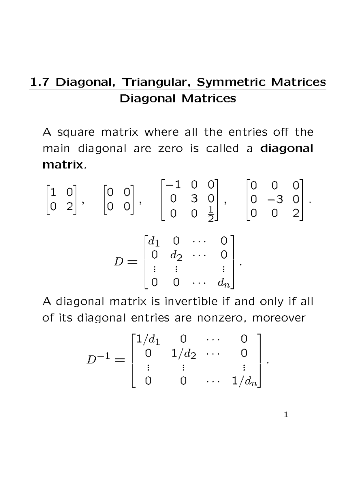 MAT2A201 - Chapter 1 Lecture Notes - 1 Diagonal, Triangular, Symmetric ...