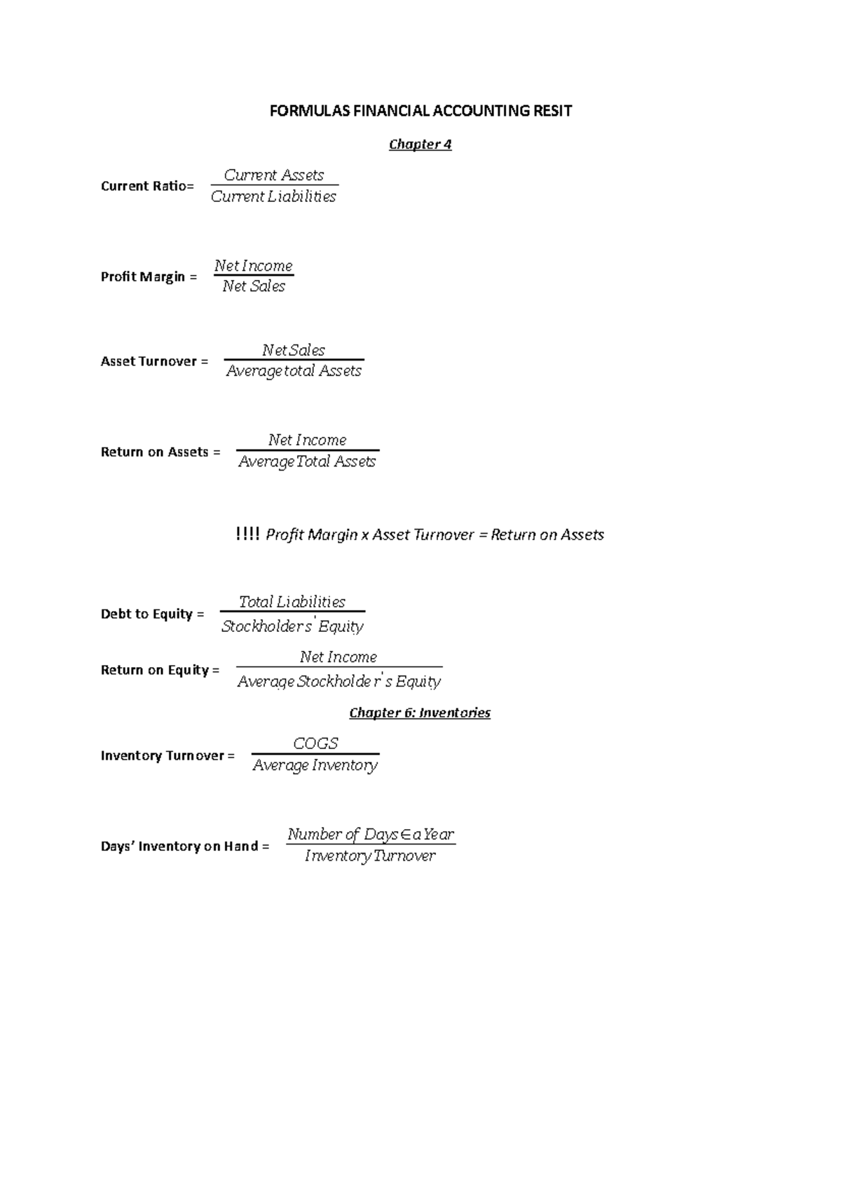 Formulas Financial Accounting - FORMULAS FINANCIAL ACCOUNTING RESIT ...