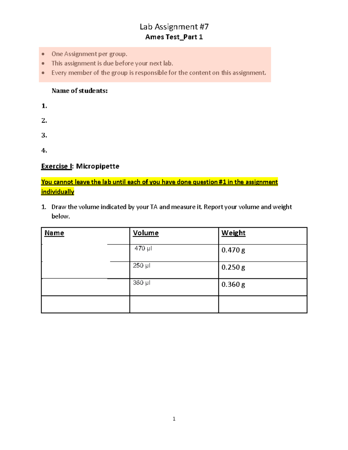 BIOL 10501 Lab 7 Assignment Amest Test Part 1 657 5 Ames Test_Part 1