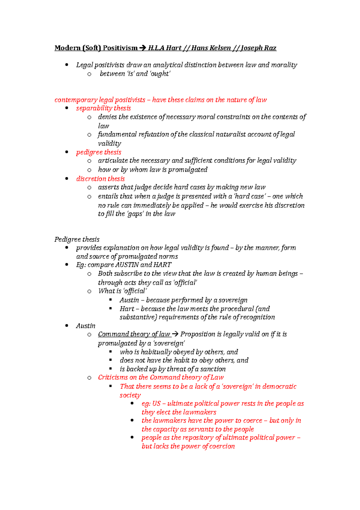 Jurisprudence Modern Positivists Modern (Soft) Positivism H.L Hart