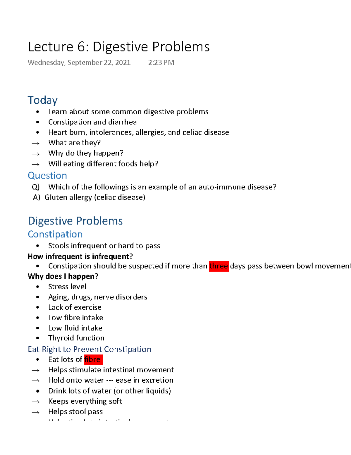 Lecture 6 Digestive Problems - Today 