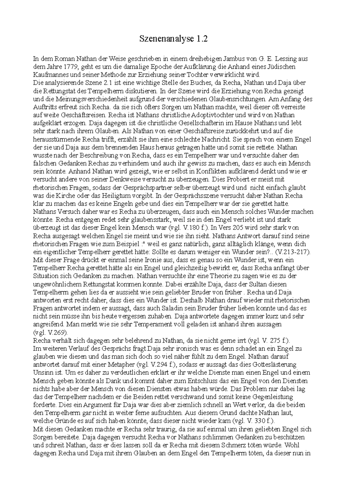 Nathan Der Weise 3 Aufzug 9 Auftritt Szenenanalyse Szenenanalyse 1 Darstellendesspiel über die Szene Nathan der weiße