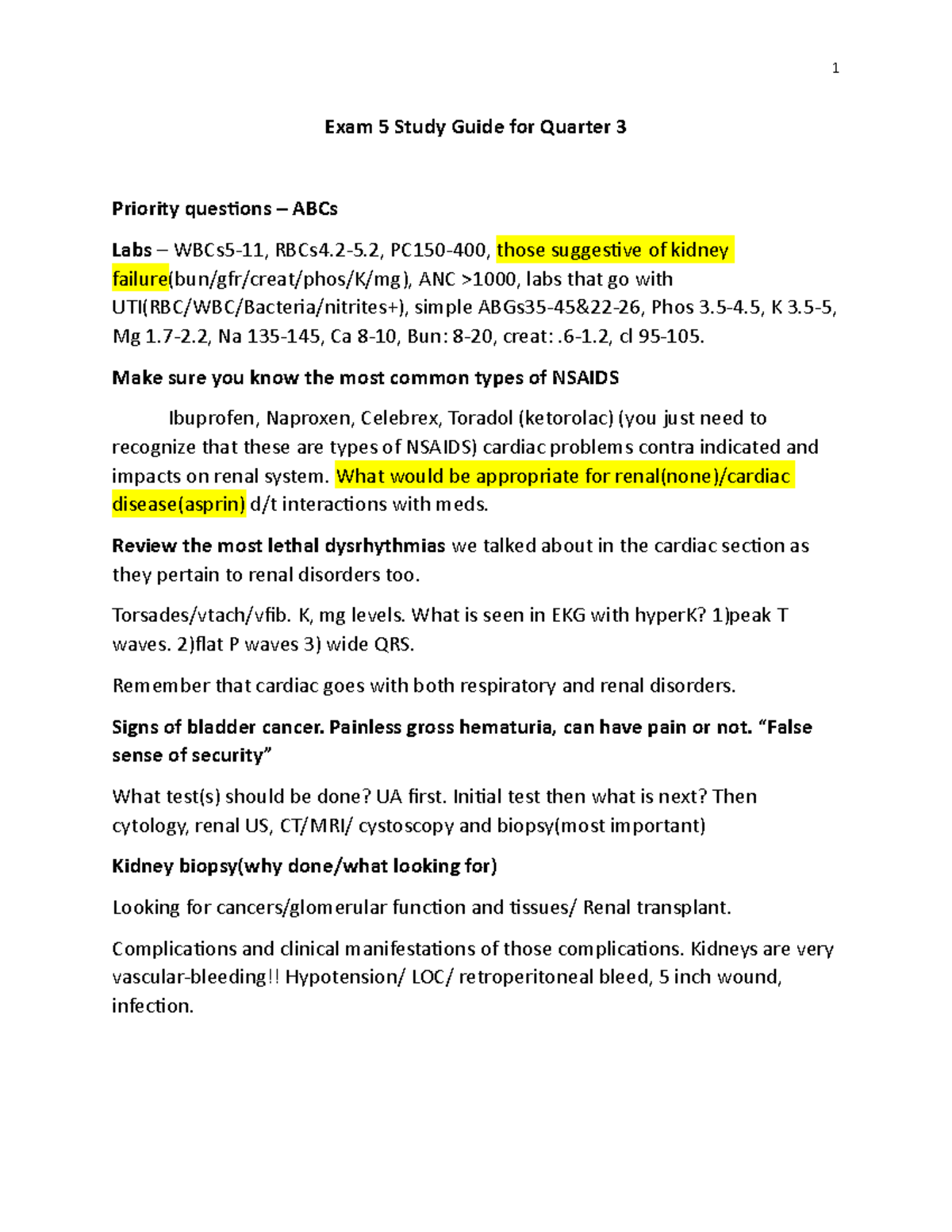 Exam 5 Study Guide for Quarter 3 Material - Exam 5 Study Guide for ...