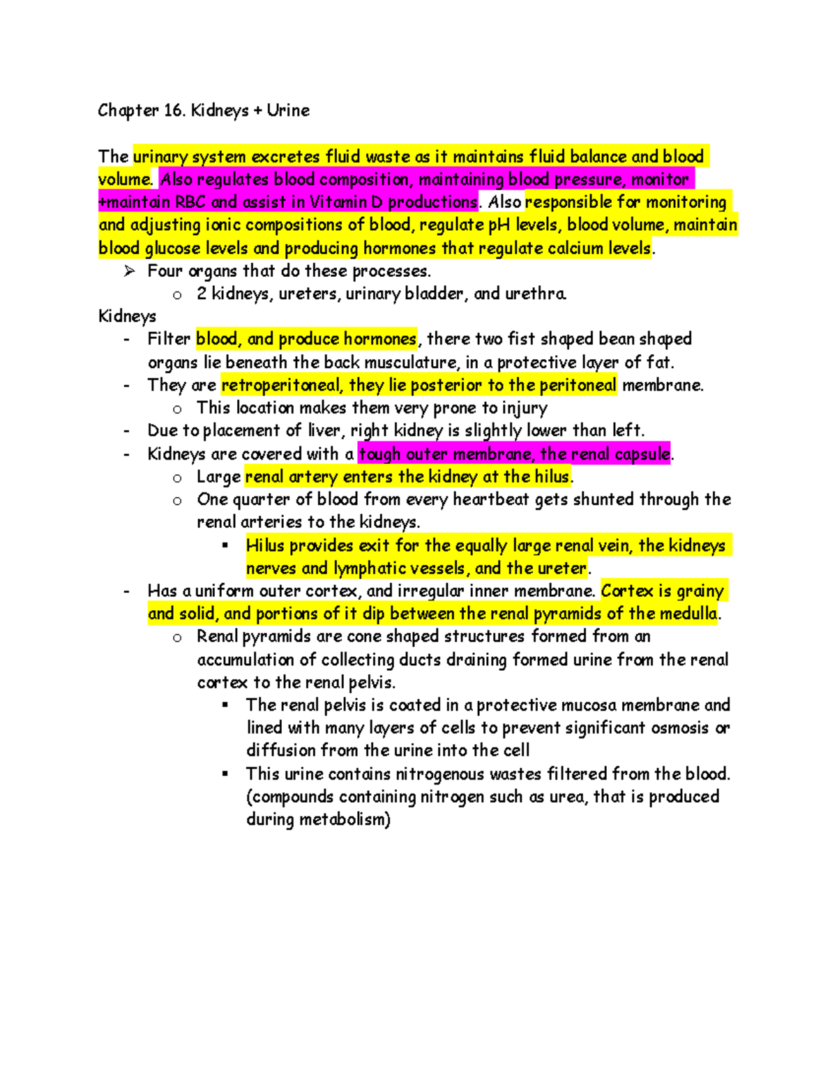 Chapter 16 Urinary - Williams, smith, Fitzgerald - book notes - Chapter ...