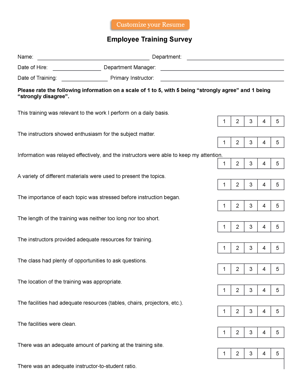 Employee-Training-Survey - Employee Training Survey Name: Department ...