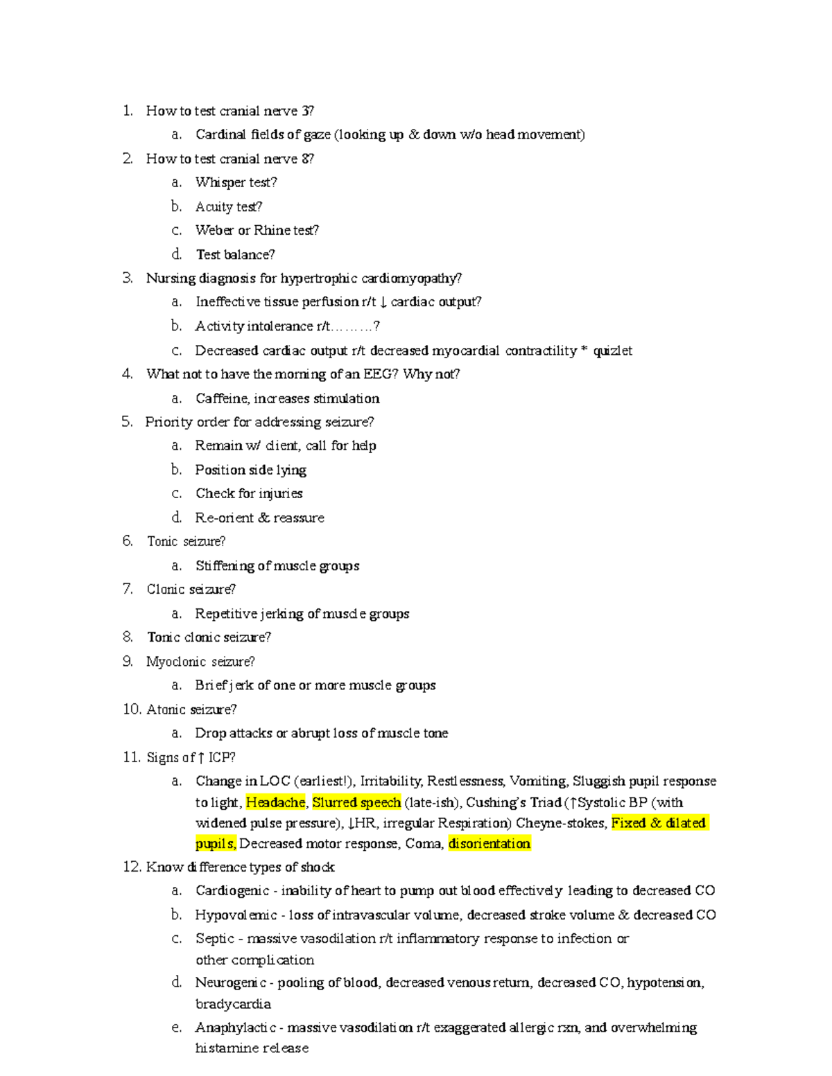 1700 final 11 - Notes. - 1. How to test cranial nerve 3? a. Cardinal ...