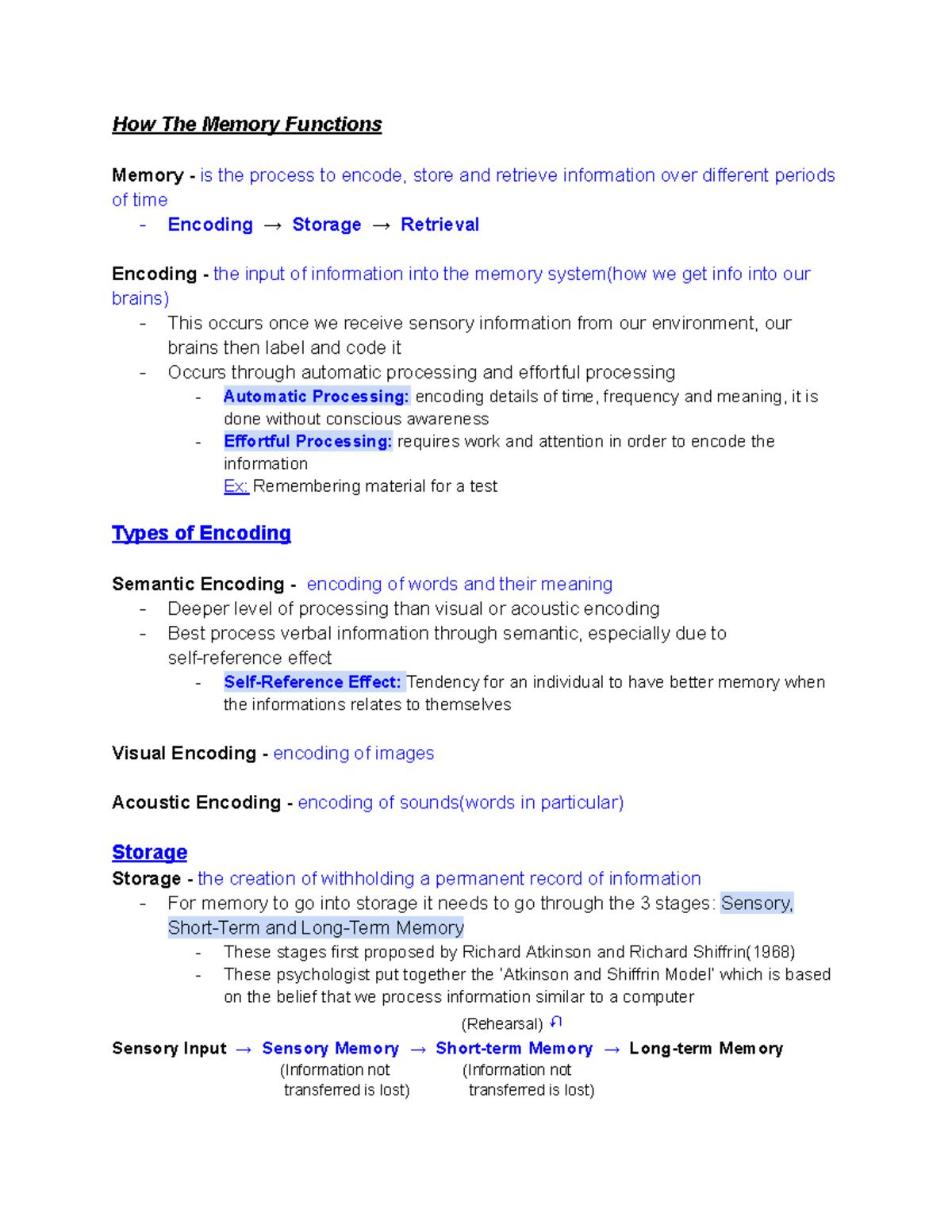 Essentials Of Psychology Notes - Memory (Chapter 8) - How The Memory ...