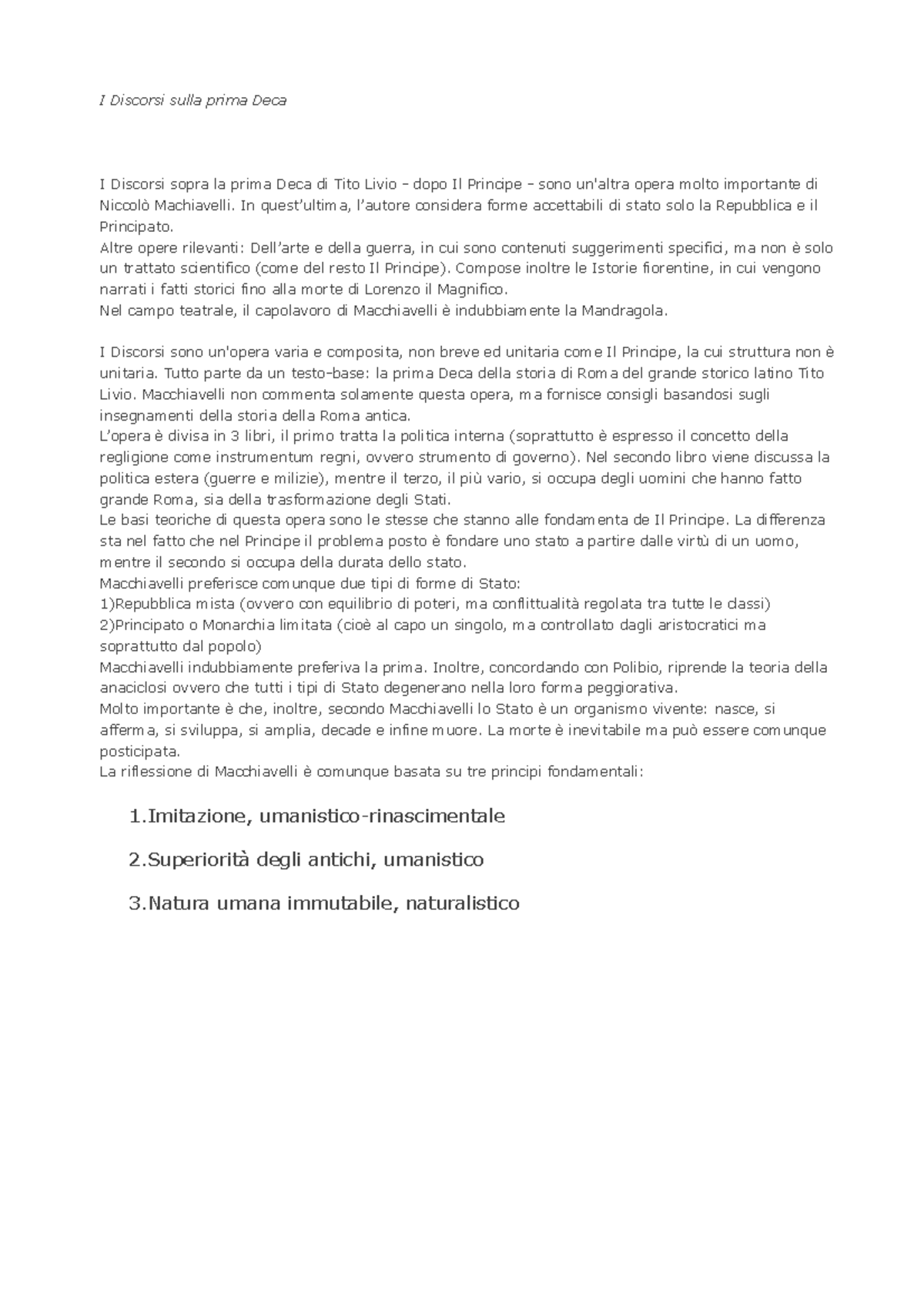 Discorsi Sopra La Prima Deca Di Tito Livio Riassunto Capitoli
