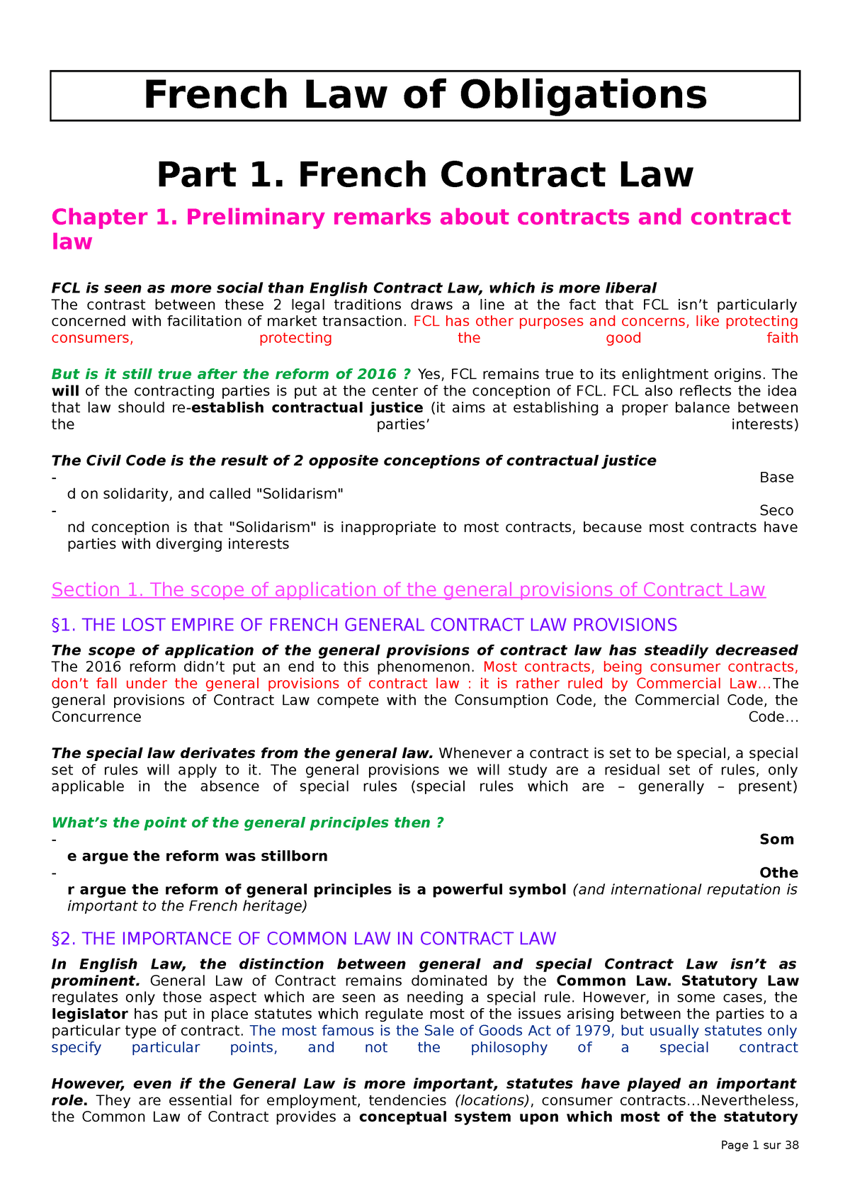 french law assignment of contract