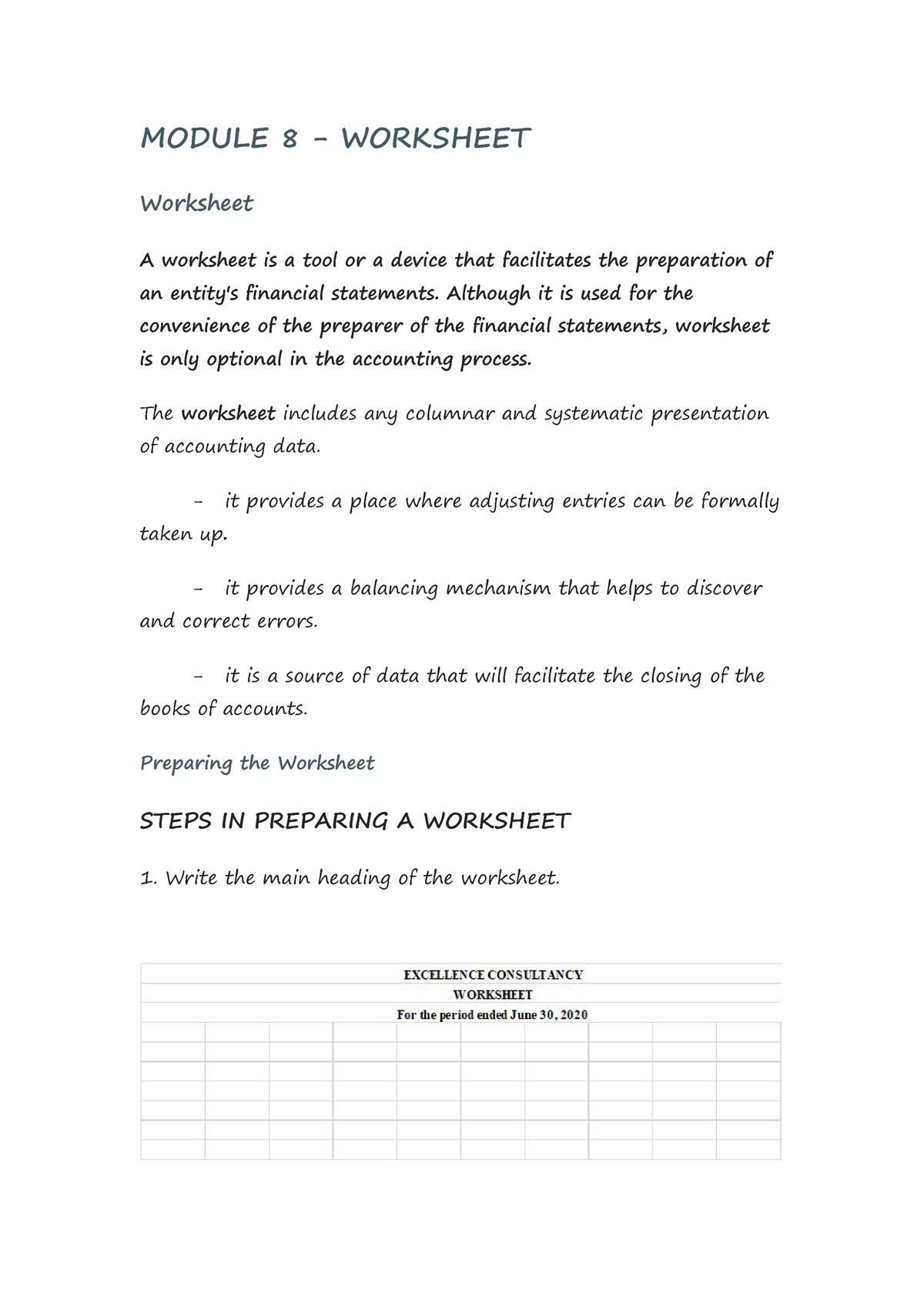 Module 8 - Lecture Notes 8 - MODULE 8 - WORKSHEET Worksheet A Worksheet ...