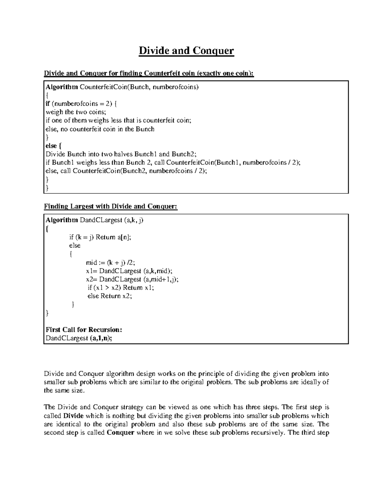 DAA R20 UNIT 2 - Good - Divide and Conquer Divide and Conquer for ...