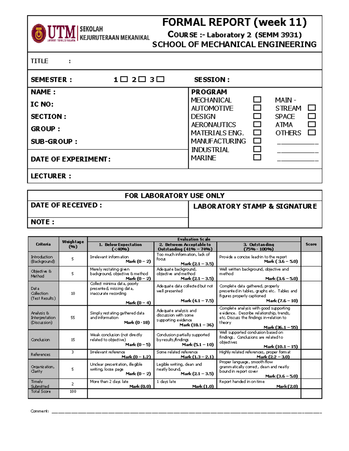 SEMM3931-Formal-Report - TITLE : SEMESTER : 1 2 3 SESSION : NAME : IC ...