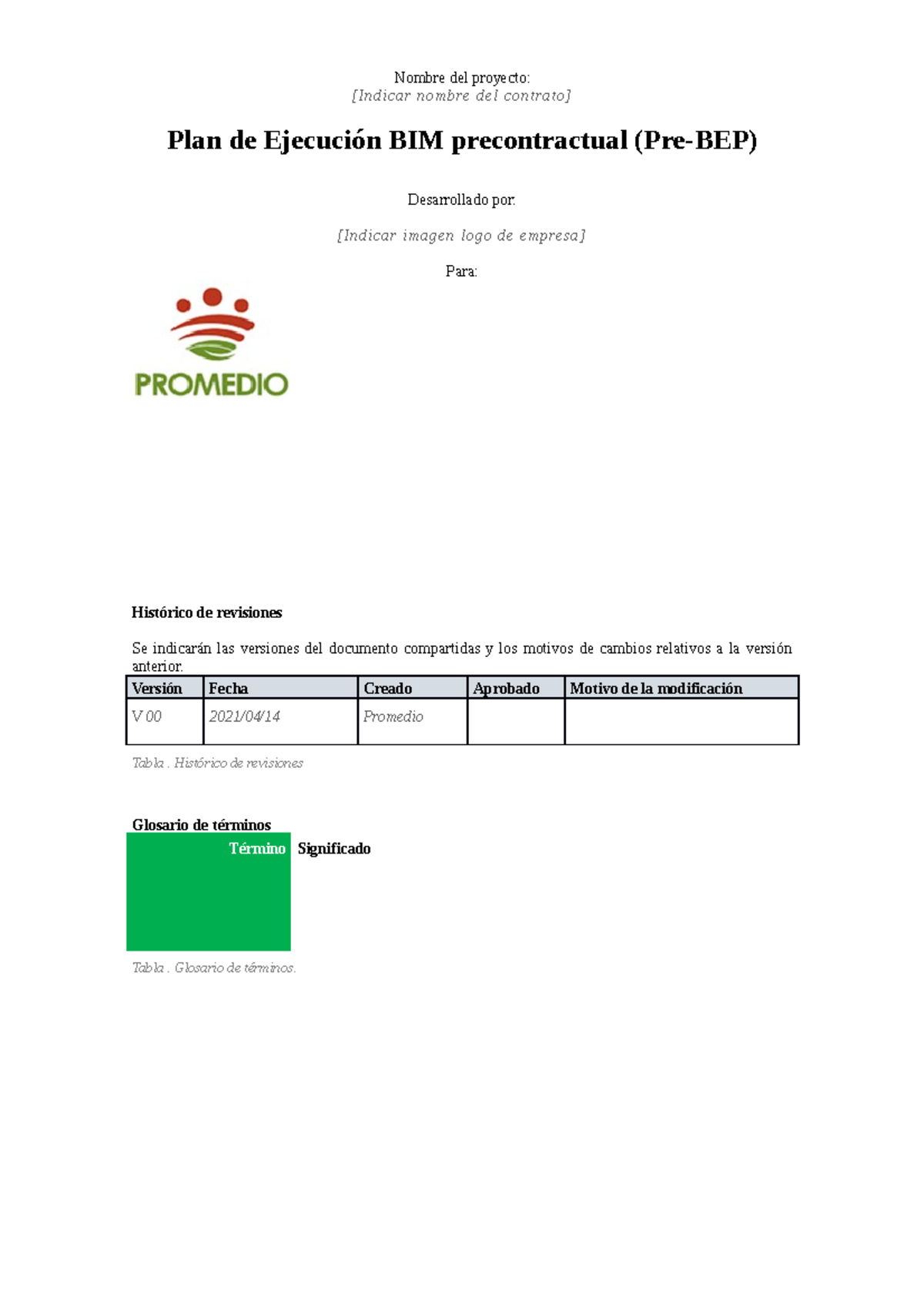 Plantilla PRE-BEP - Nombre del proyecto: [Indicar nombre del contrato ...