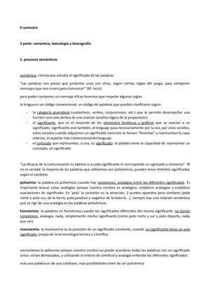 Linguistica spagnola: semántica e lexicografía/ lenguajes sectoriales, Appunti di Linguistica Spagnola