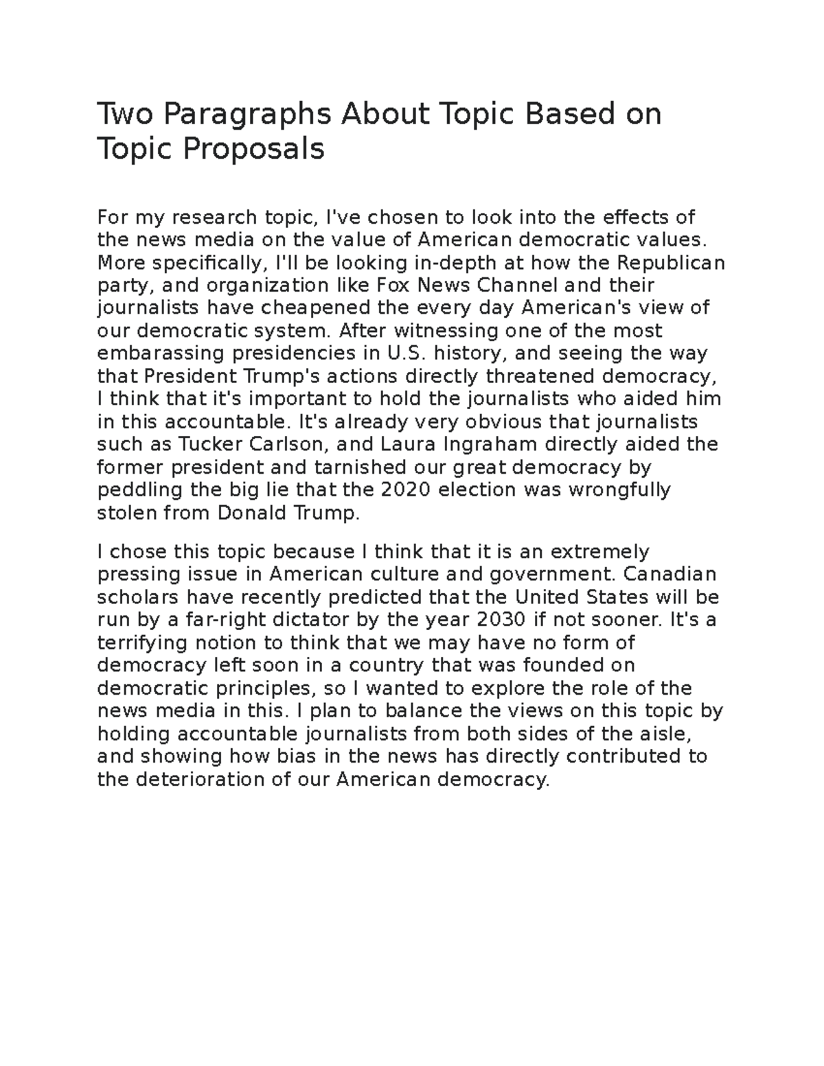 WRD 104 31 - Topic Proposal examples for Professor Dobble - Two ...