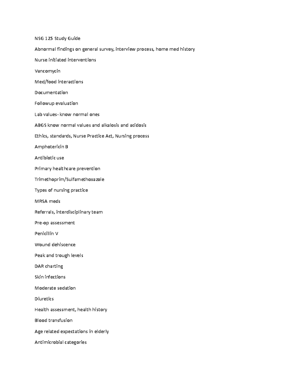 NSG 125 Exam 1 study guide - NSG 125 Study Guide Abnormal findings on ...